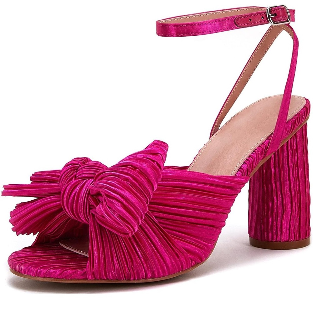 VETASTE Bow Knot Heeled Open Toe Ankle Strap Chunky Heeled Sandals SIZE 10